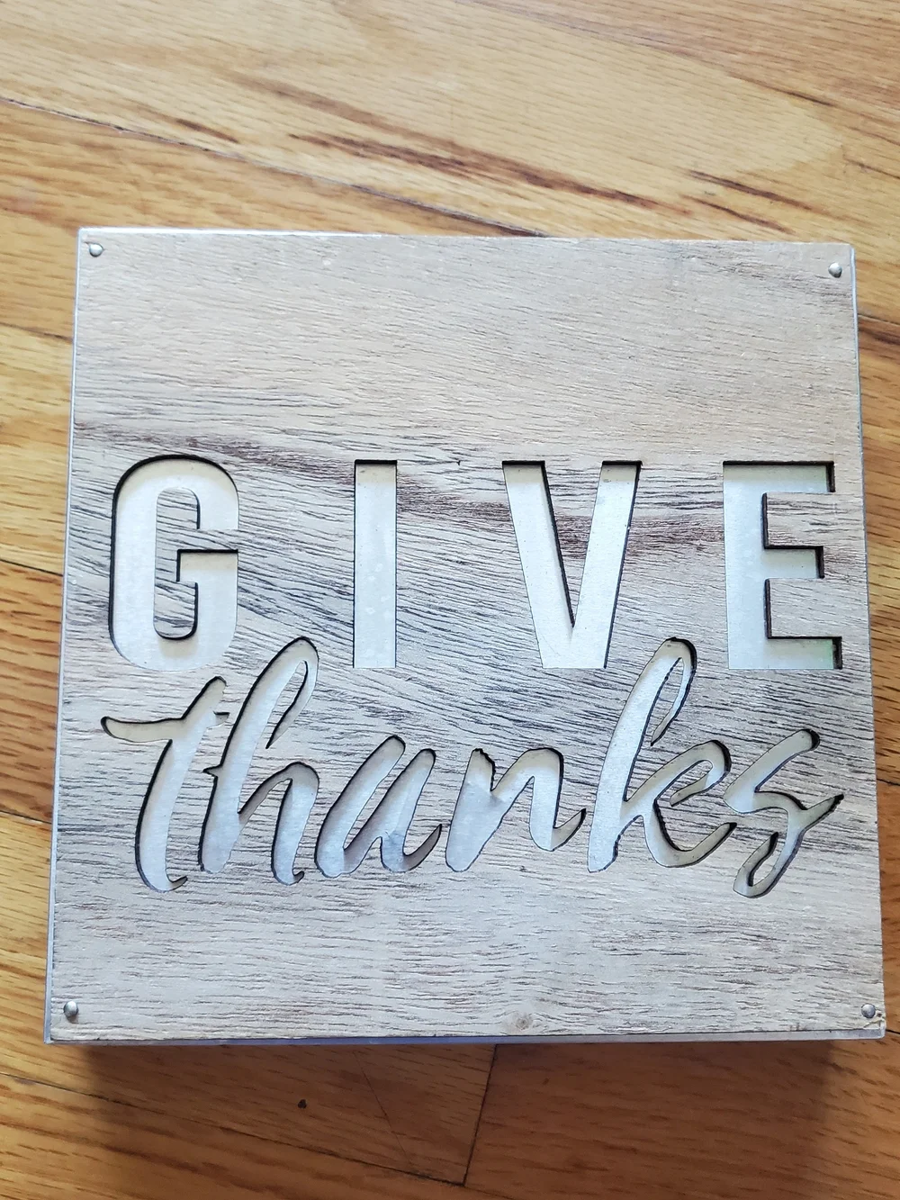 FREE w/ purchase - Give Thanks Laser-Cut Wood Wall Sign in Natural Wood Tone
